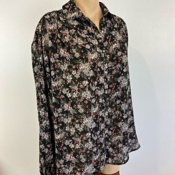 Vintage Givenchy for Fashions Couture Womens 12 Black Floral Button Down Shirt - Picture 8 of 13